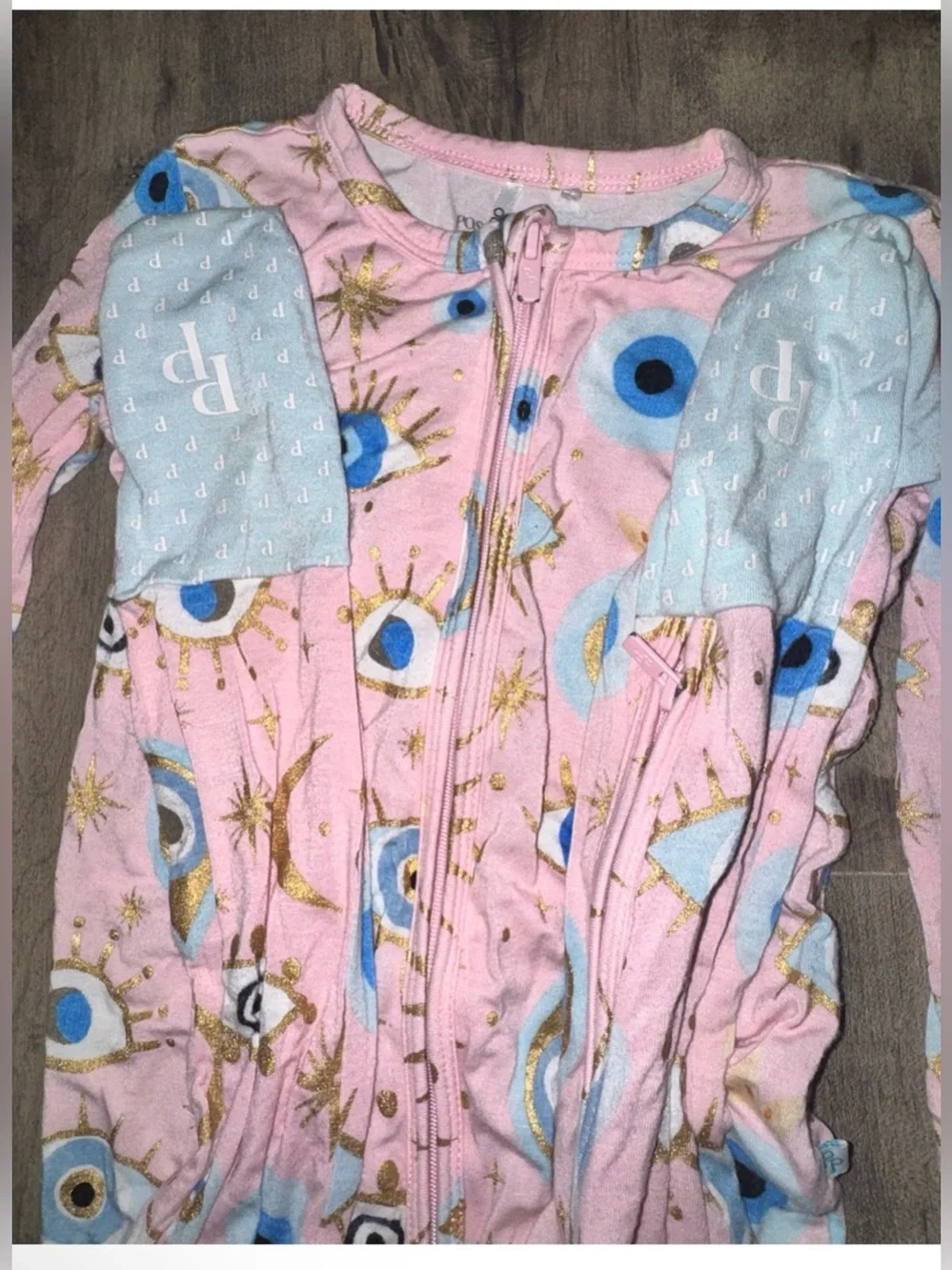Posh Peanut Fiona Evil Eye Zippered Footie Bamboo Pink Gold Foil 22’ 18-24M RARE